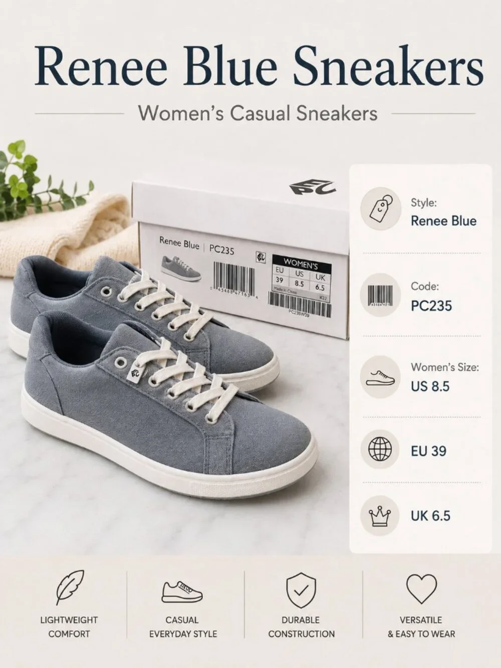 Aetrex Renee Women’s 8.5 Blue Canvas Comfort Sneakers New in Box
